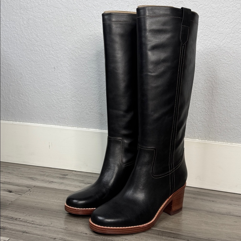 NINE WEST HECEE BLACK LEATHER KNEE-HIGH BOOTS VINTAGE CAMPUS STYLE **NIB** - Picture 4 of 16